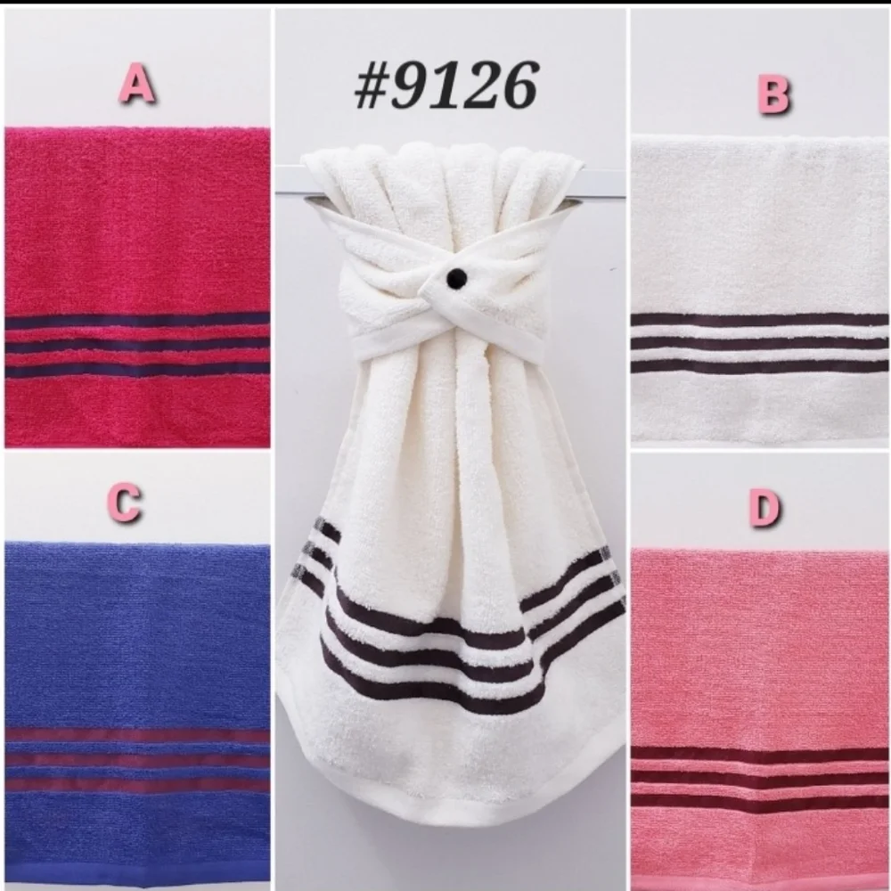 #9126 NEW! Solid w/3 stripes HANG'N'SNAP Hand Towel 🤍Select Plastic snap